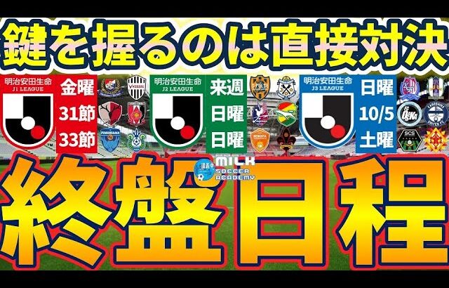 【終盤日程は直接対決が鍵│J1/J2/J3】金曜J1優勝争いマリノス🆚神戸&土曜J3残留争い相模原🆚北九州&来週清水🆚磐田など続々！