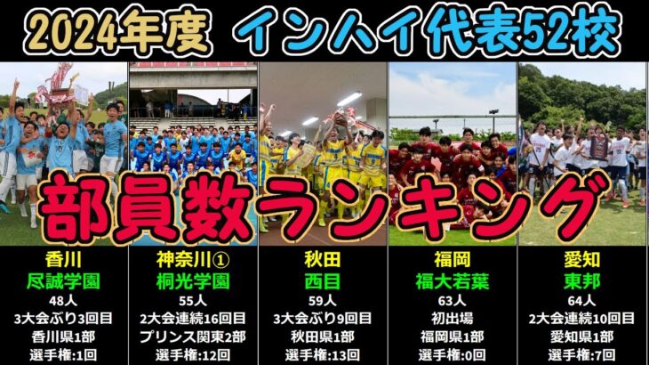 【2024年度インターハイ代表52校】部員数ランキング（所属リーグ＆選手権出場回数）