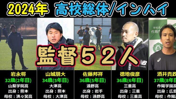 【2024年度インターハイ代表校】監督52人（年齢・監督歴・出身）