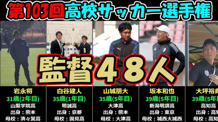 【第103回高校サッカー選手権】監督48人一覧（年齢・監督年数・出身地・出身校）