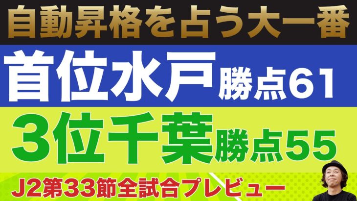 【J2第33節全試合プレビュー】自動昇格を占う今季最大のビッグマッチ！首位水戸対3位千葉