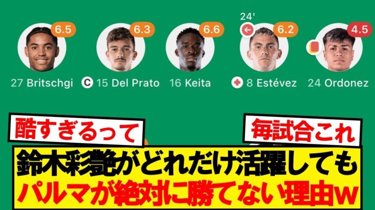 【悲報】鈴木彩艶がどれだけ活躍してもパルマが勝てない理由がこちら…