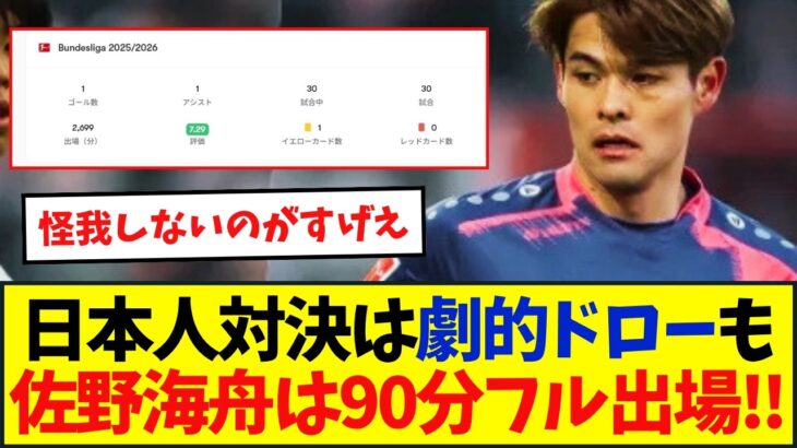佐野海舟フル出場！ マインツがボルシアMG相手に土壇場で追い付く！