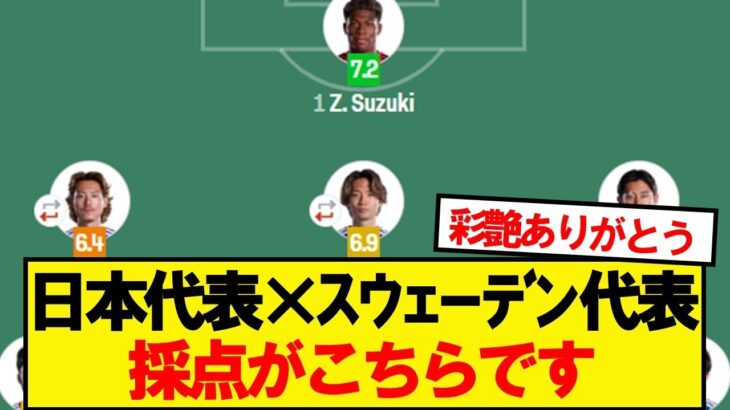 【評価】日本代表×スウェーデン代表、採点がこちらです